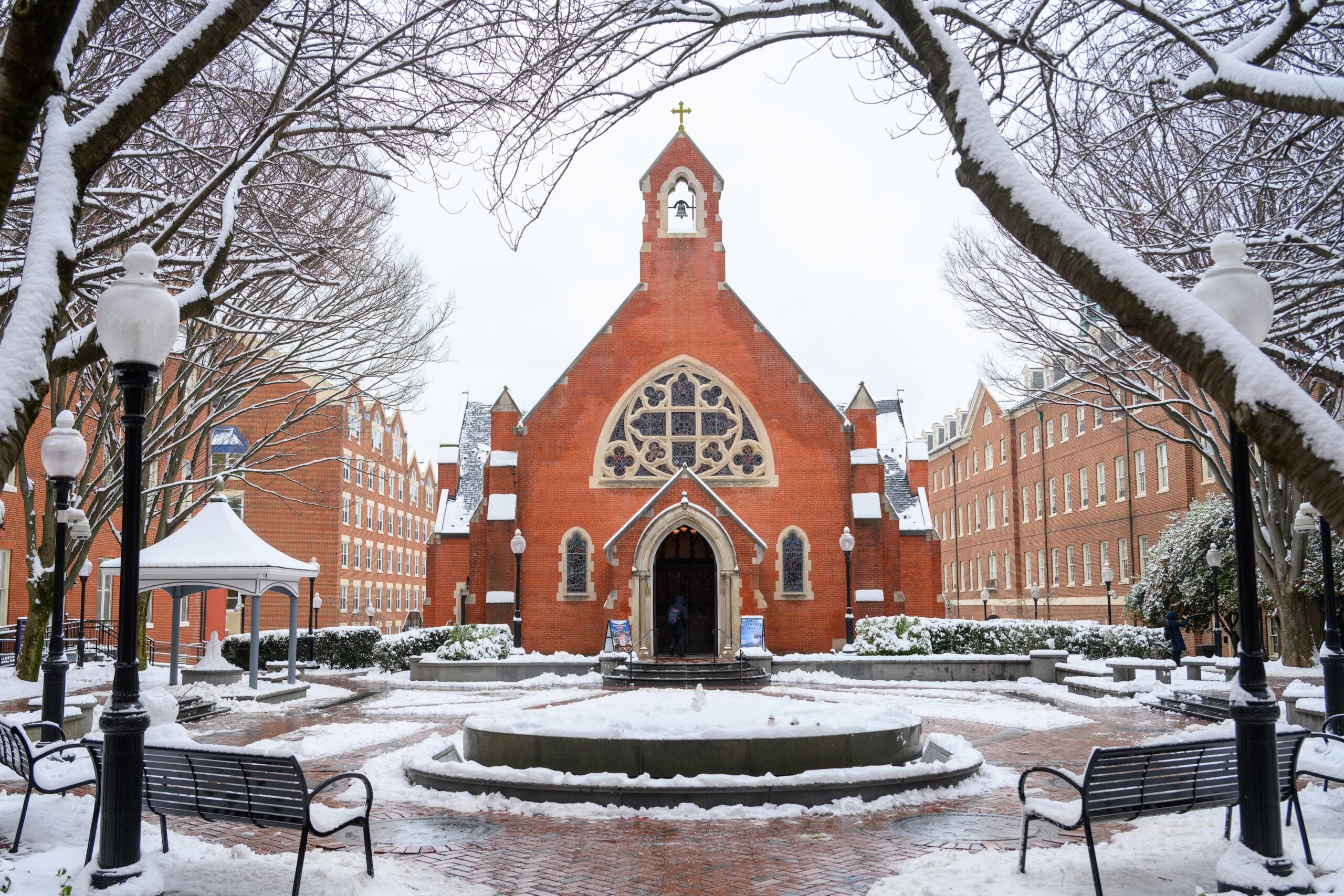 Dahlgren Chapel in the snow.